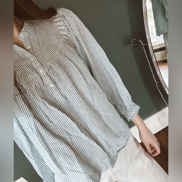The Great. The Shepherd Stripe Cotton & Linen Top Shirt Size 0 - Picture 4 of 9